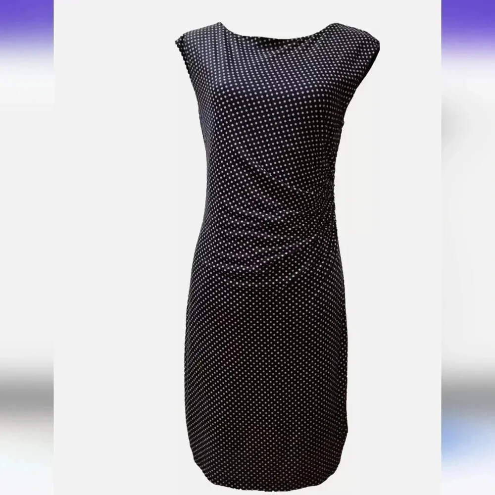 Ann Taylor Loft - Small Petite  - Navy & Biege Polka Dot Dress.​​​​​
